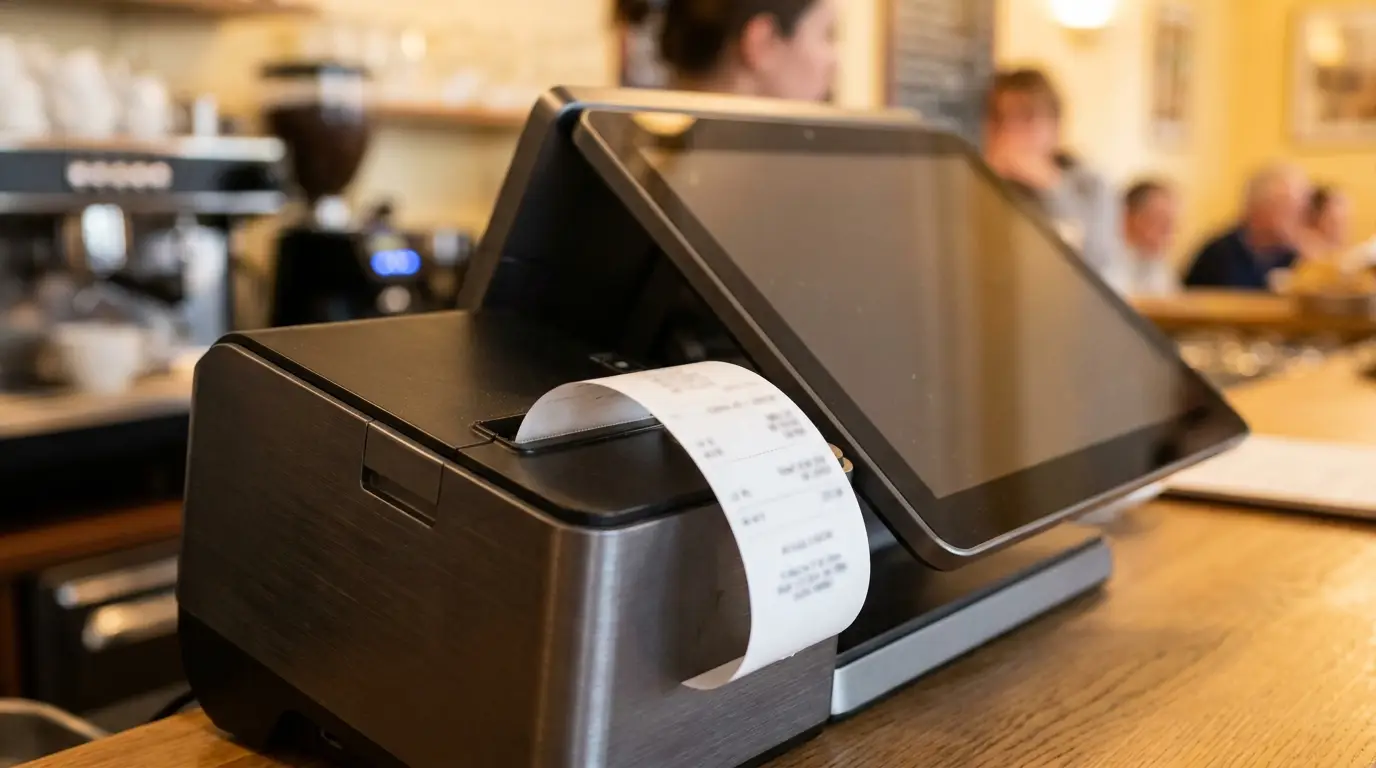 Caisse enregistreuse imprimant un ticket en restaurant belge